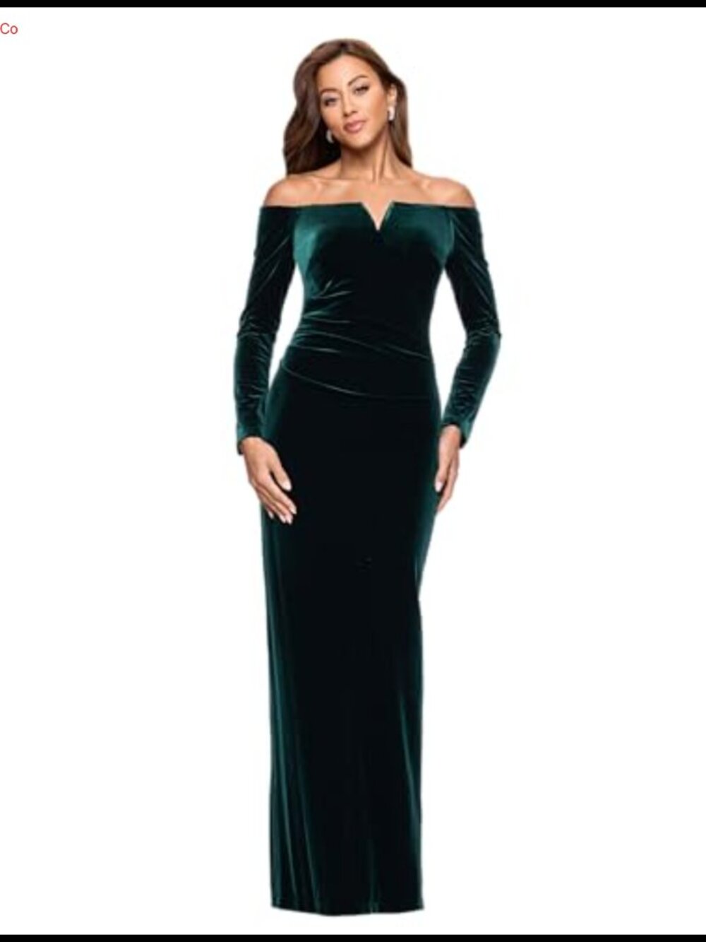 Long Sleeve Velvet Off Shoulder Notch Neck Floor Length Evening Gown